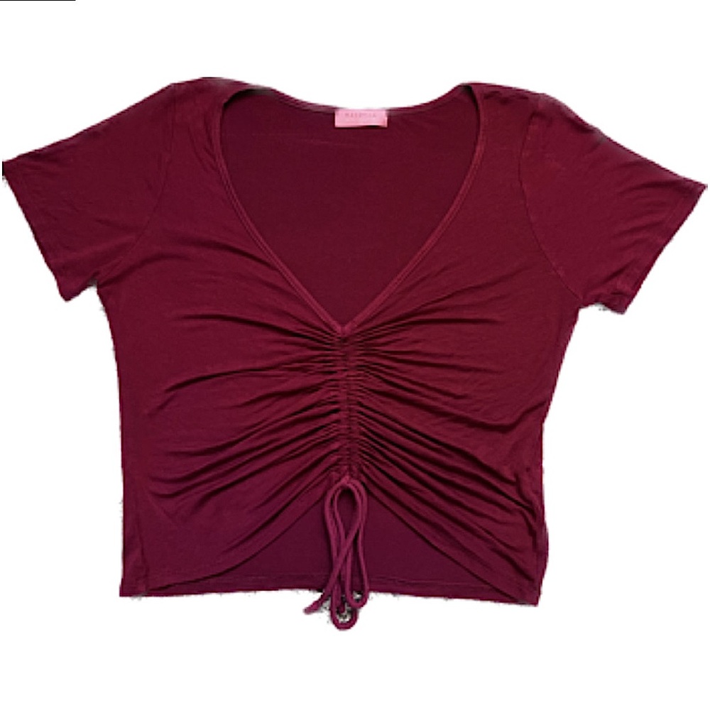 Dark Cherry Red Adjustable Scrunched Tee